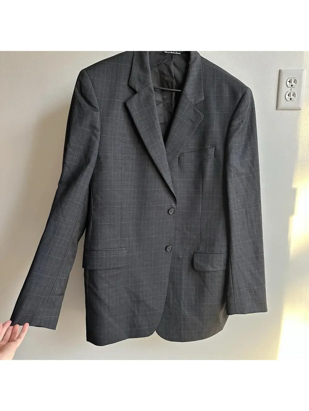 Jack Victor 44L 100% Wool Dark Gray Plaid Blazer Sport Coat Suit Jacket Long